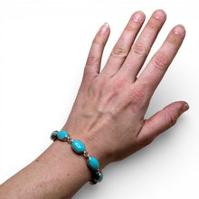 Sterling Black and Blue Enamel Toggle Bracelet Size 6 1/2