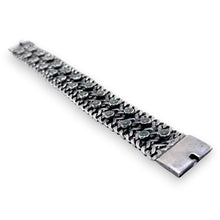 1960s Taxco Sterling Silver Wide Chain Bracelet with Turquoise