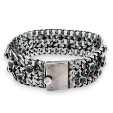 1960s Taxco Sterling Silver Wide Chain Bracelet with Turquoise