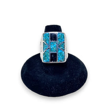 1970s Sterling Turquoise Chip Ring Size 8 1/2