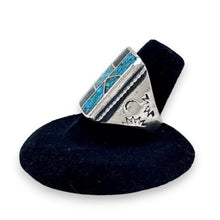 1970s Sterling Turquoise Chip Ring Size 8 1/2