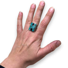 1970s Sterling Turquoise Chip Ring Size 8 1/2