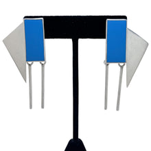 Taxco Sterling and Blue Enamel Modernist Dangle Earrings