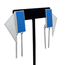 Taxco Sterling and Blue Enamel Modernist Dangle Earrings