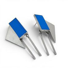 Taxco Sterling and Blue Enamel Modernist Dangle Earrings