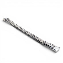 Mens Sterling Brick Woven Dot Overlay Bracelet