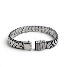 Mens Sterling Brick Woven Dot Overlay Bracelet