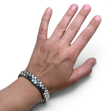 Mens Sterling Brick Woven Dot Overlay Bracelet