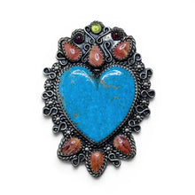 Turquoise Heart Pendant Brooch with Spiny Oyster