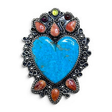 Turquoise Heart Pendant Brooch with Spiny Oyster