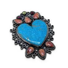 Turquoise Heart Pendant Brooch with Spiny Oyster