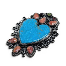 Turquoise Heart Pendant Brooch with Spiny Oyster