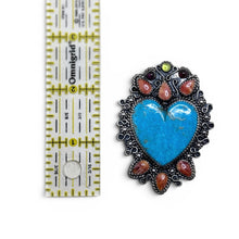 Turquoise Heart Pendant Brooch with Spiny Oyster
