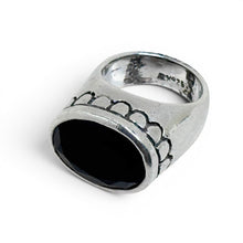 Sterling Faceted Onyx Ring Size 7