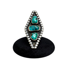 Large Three Stone Turquoise Sterling Ring Size 7 3/4