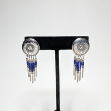 Native American Sterling Beaded Earrings / Blue Stone Dangle Tribal Earrings / Stamped QT Sterling / 1990s 90s SW Southwestern Jewelry