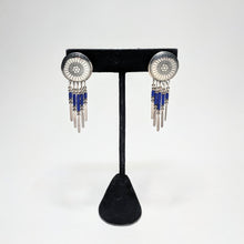 Native American Sterling Beaded Earrings / Blue Stone Dangle Tribal Earrings / Stamped QT Sterling / 1990s 90s SW Southwestern Jewelry