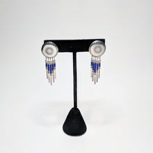Native American Sterling Beaded Earrings / Blue Stone Dangle Tribal Earrings / Stamped QT Sterling / 1990s 90s SW Southwestern Jewelry