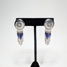 Native American Sterling Beaded Earrings / Blue Stone Dangle Tribal Earrings / Stamped QT Sterling / 1990s 90s SW Southwestern Jewelry