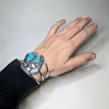 Vintage TURQUOISE Brutal Sterling Cuff / Totally Unique Abstract Post Modern Sterling / Native American Silver Bracelet / 925 Cuff Size 7