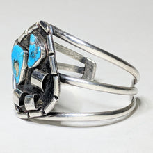 Vintage TURQUOISE Brutal Sterling Cuff / Totally Unique Abstract Post Modern Sterling / Native American Silver Bracelet / 925 Cuff Size 7