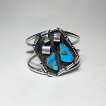 Vintage TURQUOISE Brutal Sterling Cuff / Totally Unique Abstract Post Modern Sterling / Native American Silver Bracelet / 925 Cuff Size 7