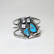Vintage TURQUOISE Brutal Sterling Cuff / Totally Unique Abstract Post Modern Sterling / Native American Silver Bracelet / 925 Cuff Size 7