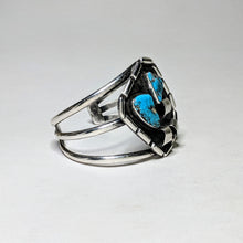 Vintage TURQUOISE Brutal Sterling Cuff / Totally Unique Abstract Post Modern Sterling / Native American Silver Bracelet / 925 Cuff Size 7