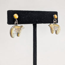 STERLING Bear Opal Studs / Bear Fetish Jewelry / Mother of Pearl Earring / Native American Jewelry / Bear Earrings / Pearl Inlay Earrings
