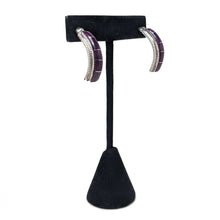 Sterling Native Hoops / Purple Enamel Swirl Native Inlay / Inlay Sterling Hoops / 1990s Hoop Earrings / Inlay Earrings / Native Inlay Silver