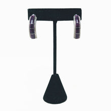 Sterling Native Hoops / Purple Enamel Swirl Native Inlay / Inlay Sterling Hoops / 1990s Hoop Earrings / Inlay Earrings / Native Inlay Silver