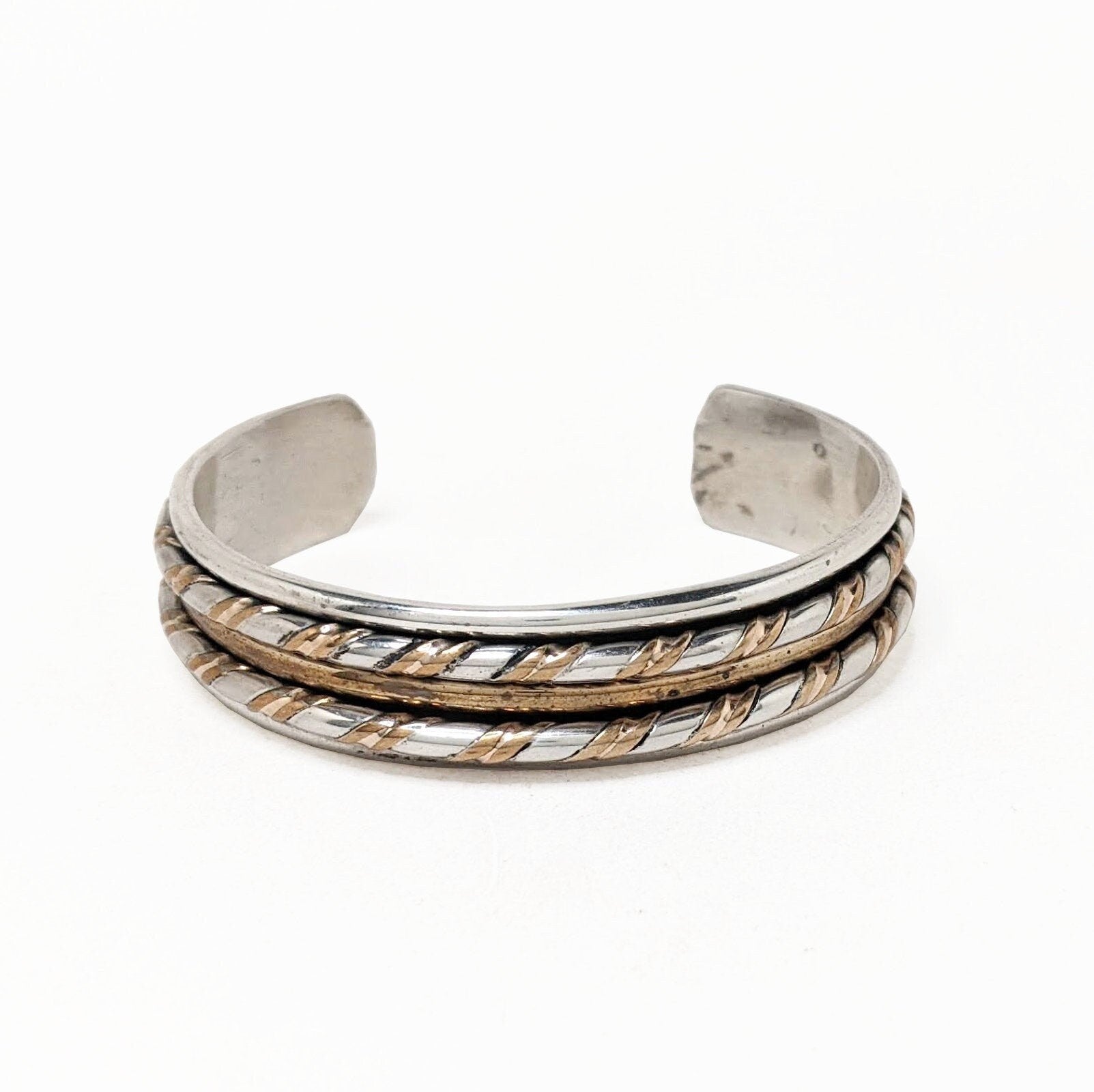 Vintage Sterling Wire Wrap Cuff / SIGNED Navajo Cuff / Silver and Brass Cuff Size 6 1/2 / Native American Southwestern / Cuff size 6.5