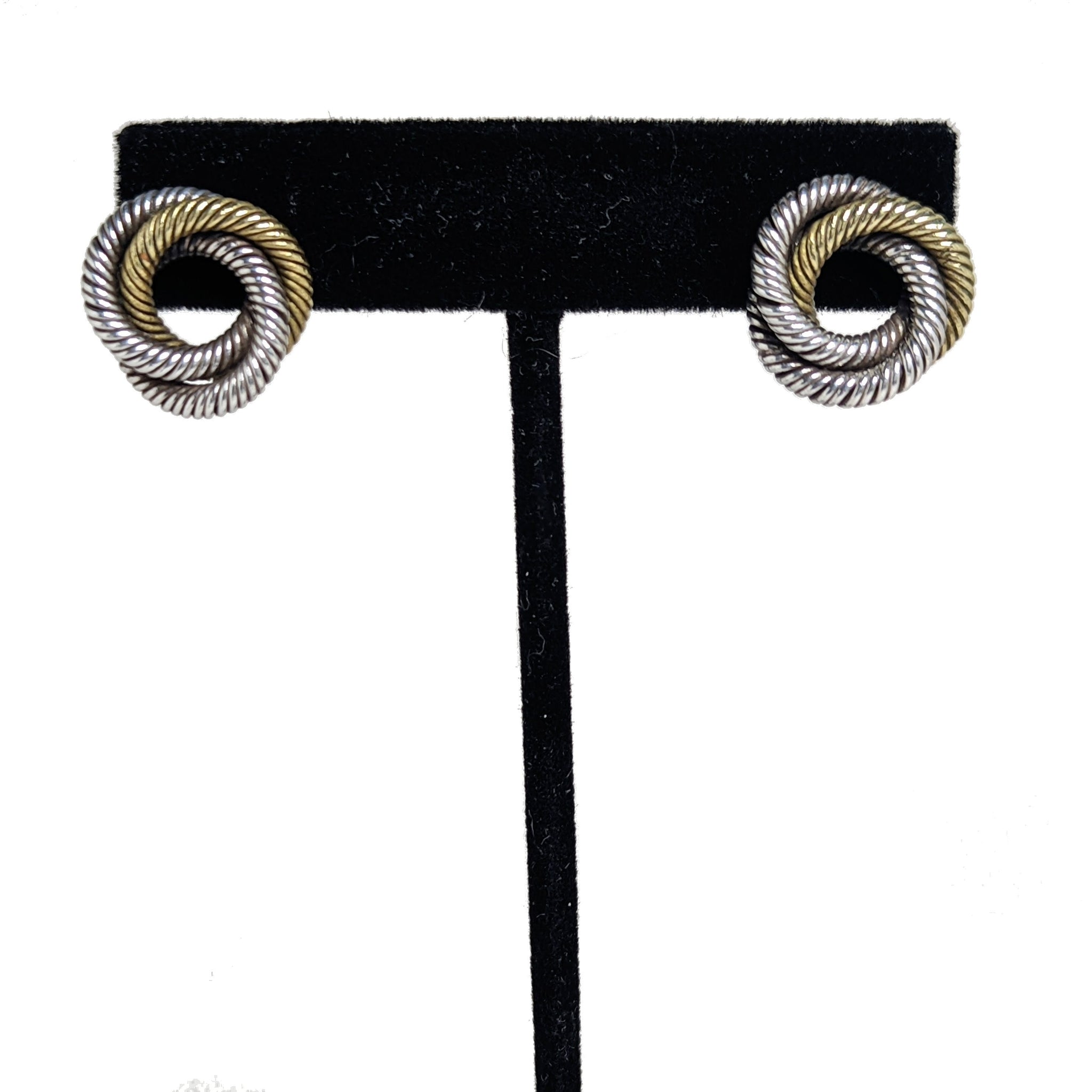TAXCO Sterling Brass Earrings / MODERNIST Coiled Silver Earrings / 925 Minimal Jewelry / Vinage Sterling Brass Earrings / Taxco Jewelry