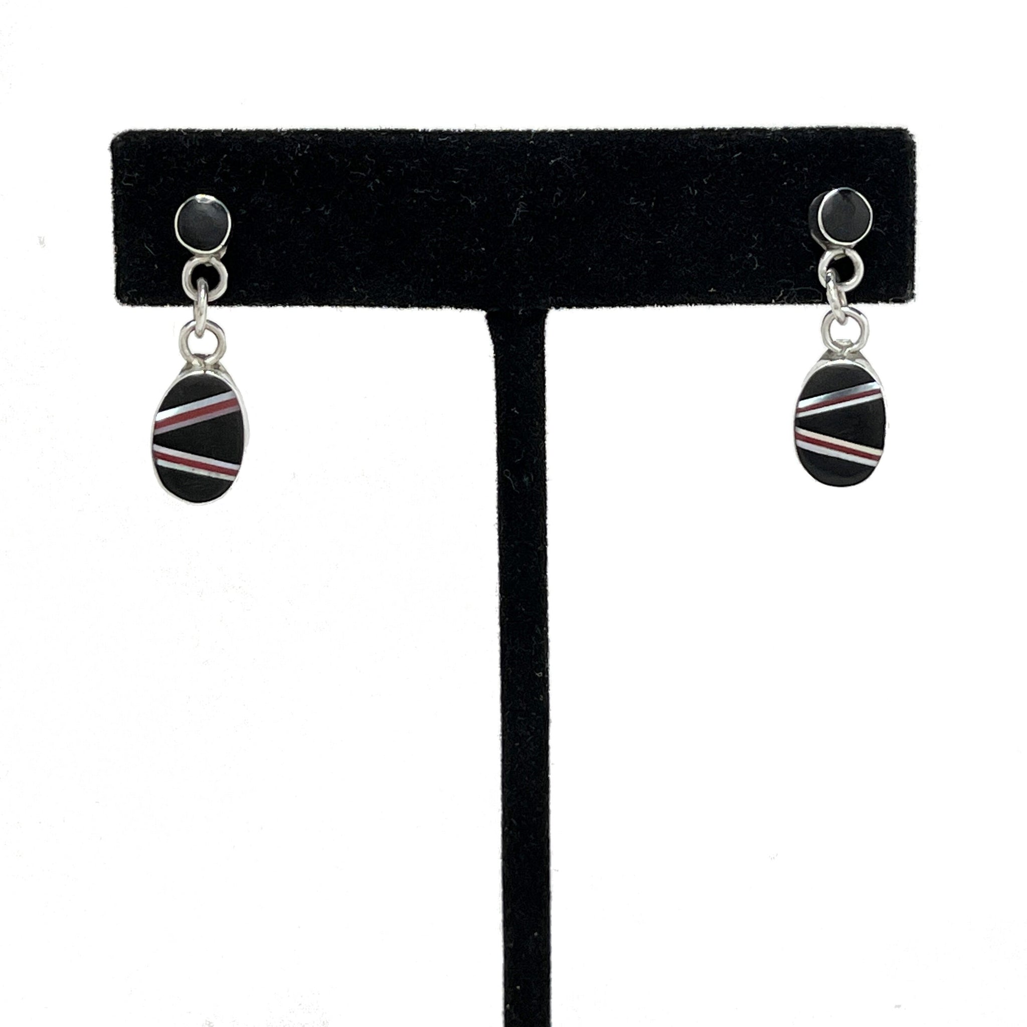 Vintage Zuni ONYX Inlay Earrings / Vintage ZUNI Onyx Coral Inlay / Southwestern Native American Earring / Signed ZUNI Inlay Earring