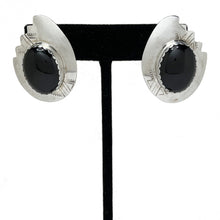 Native ONYX Earrings / Signed NAVAJO Ronnie Hurley / Native American Silver Jewelry / Vintage Sterling Southwestern Earrings / Onyx Jewelry