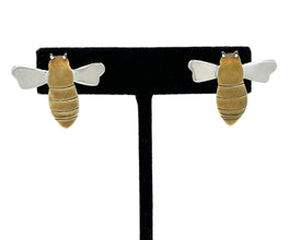 Sterling BEE Earrings / Sterling Silver BRASS Honey Bee Jewelry / Vintage Anne Harvey Jewelry / Honey Bee Jewelry / Silver Bee Earrings