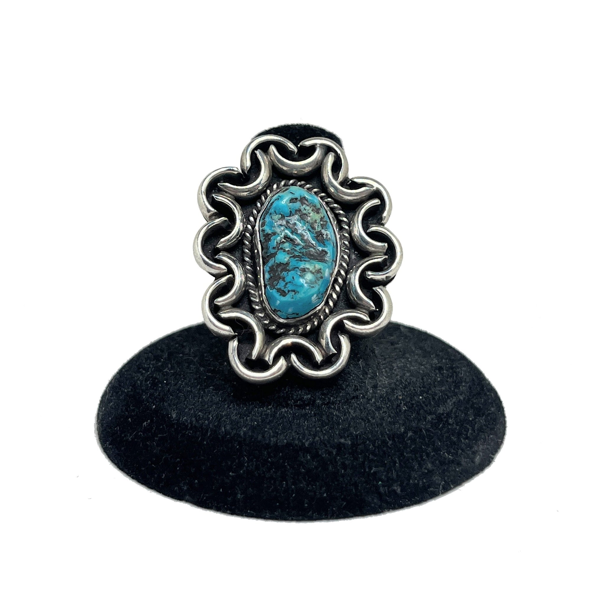 1960s Brutalist Turquoise Ring 7 3/4