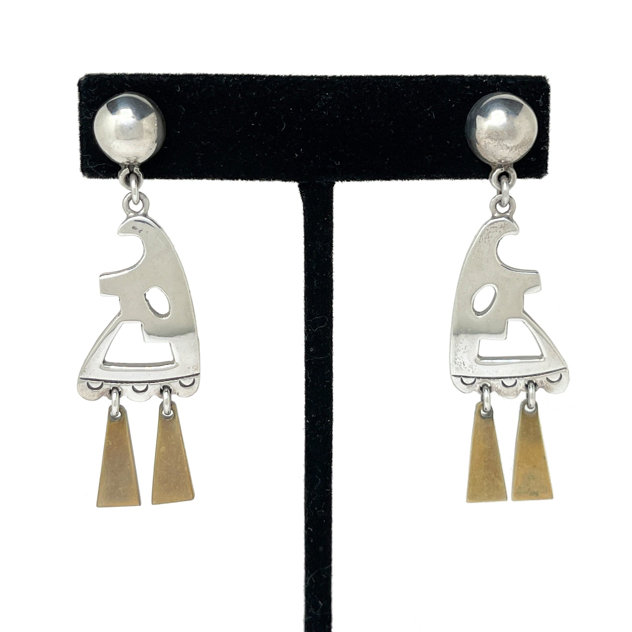 Vintage TAXCO Earrings | STERLING & Brass Modernist Earring | 1980s Tribal Statement Earrings | 80s Abstract AVANT Garde Silver Earrings