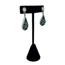 TAXCO Silver Earrings | Malachite INLAY Earrings | 80s Onyx Sterling Earrings | 80s Avant Garde | 1980s Mexican Silver | Onyx Inlay Earrings