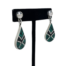 TAXCO Silver Earrings | Malachite INLAY Earrings | 80s Onyx Sterling Earrings | 80s Avant Garde | 1980s Mexican Silver | Onyx Inlay Earrings