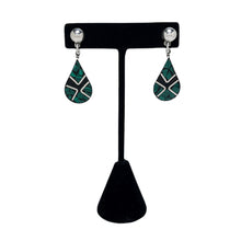 TAXCO Silver Earrings | Malachite INLAY Earrings | 80s Onyx Sterling Earrings | 80s Avant Garde | 1980s Mexican Silver | Onyx Inlay Earrings