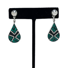 TAXCO Silver Earrings | Malachite INLAY Earrings | 80s Onyx Sterling Earrings | 80s Avant Garde | 1980s Mexican Silver | Onyx Inlay Earrings