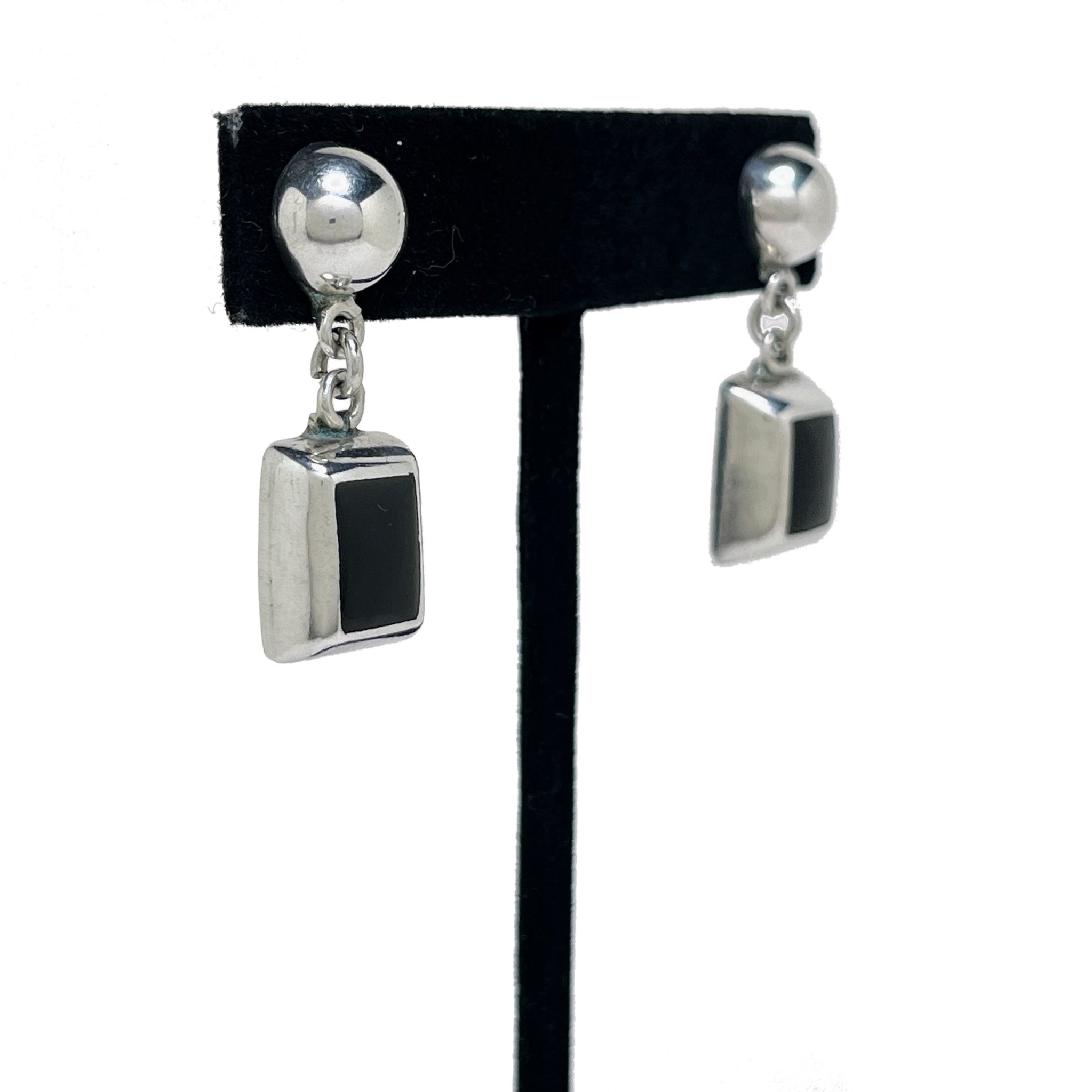 Vintage ONYX Earrings | Chunky Sterling Silver Earrings | 1990s Goth Sterling | Avant Garde Earring | 90s Sterling Vintage Onyx Jewelry