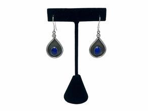 Vintage LAPIS Inlay Earrings | Lapis Lazuli FEATHER Earrings | Sterling Silver Lapis Earrings | 80s Dangle Earrings