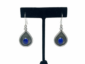 Vintage LAPIS Inlay Earrings | Lapis Lazuli FEATHER Earrings | Sterling Silver Lapis Earrings | 80s Dangle Earrings