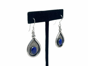 Vintage LAPIS Inlay Earrings | Lapis Lazuli FEATHER Earrings | Sterling Silver Lapis Earrings | 80s Dangle Earrings