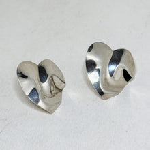 Vintage Sterling HEART Earrings | Crinkle Texture Silver Heart Earrrings | Modern Silver Jewelry | 80s MOD Silver | 1980s ABSTRACT Sterling