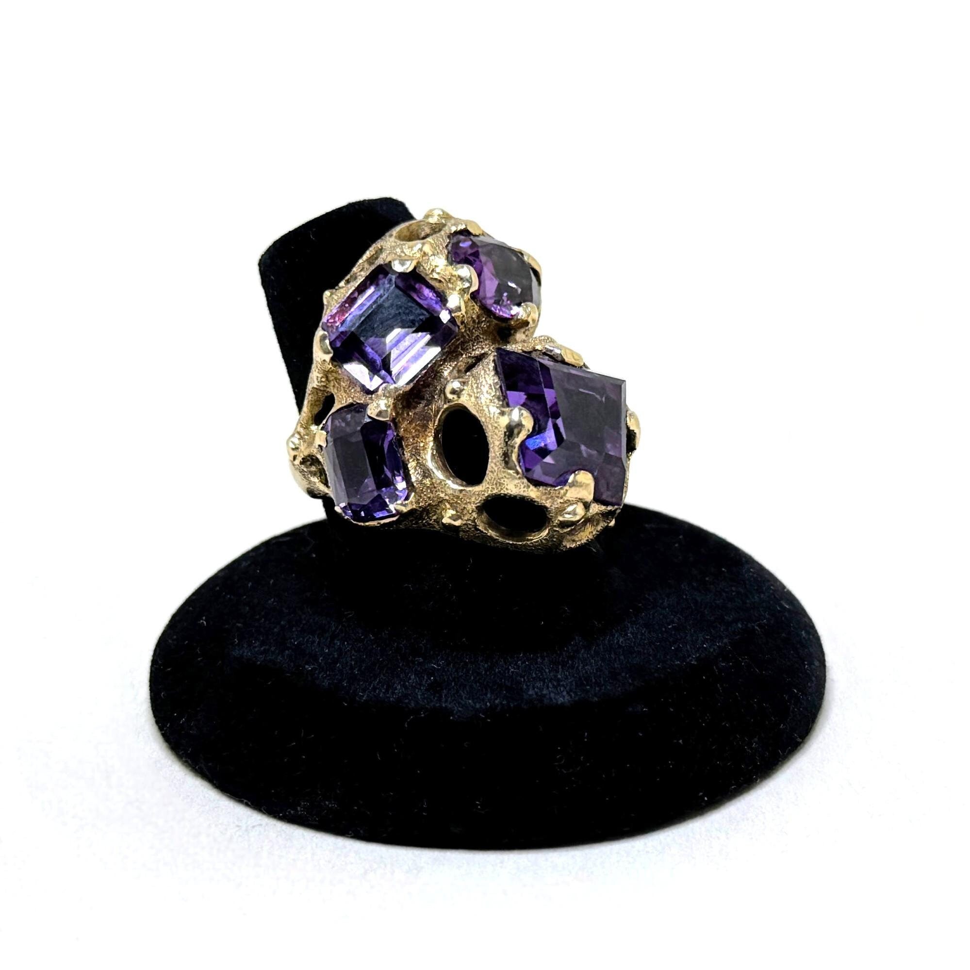 14k Gold Brutalist SAPPHIRE Ring 6 1/2 | Simulated Purple Sapphire Ring size 6.5 | Amorphous GOLD Modernist Sapphire Ring 6.5 | Mod 14k Gold