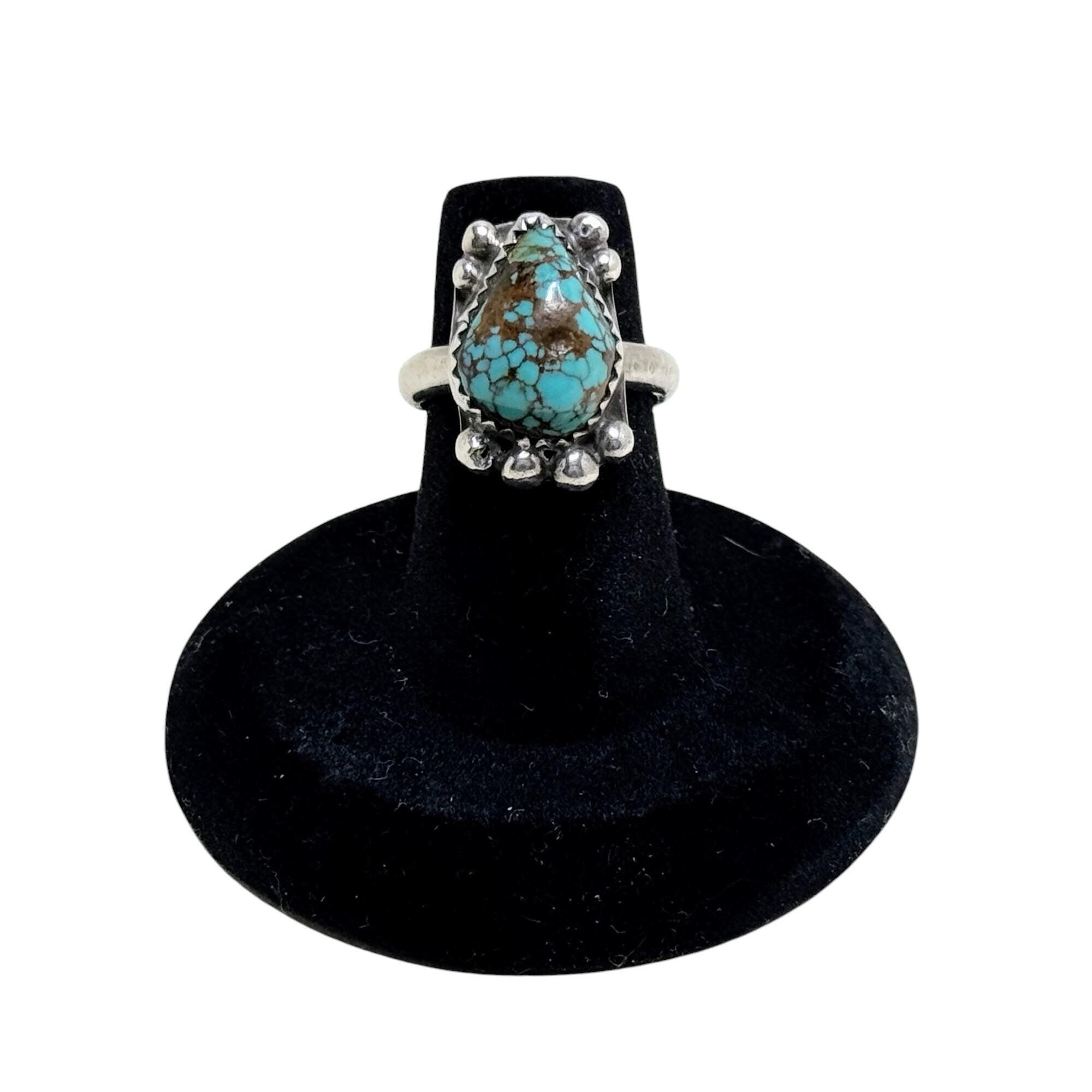 1970s TURQUOISE Ring Size 5.5 | Vintage Native American Jewelry | Blue Turquoise Heavy Matrix Ring Size 5 1/2 | Size 5.5 Turquoise Ring
