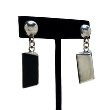 Vintage ONYX Dangle Sterling Earrings | MODERNIST Black Onyx 925 Sterling Silver | Black Onyx Earrings | 90s Modern Minimal Silver Jewelry